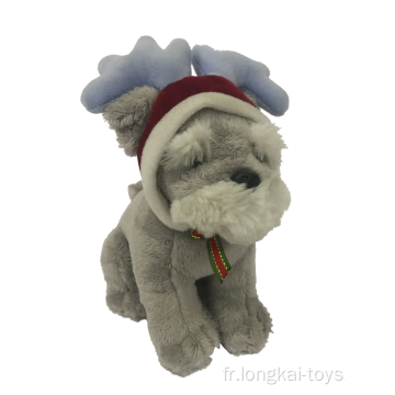 Peluche Chien Avec Chapeau De Noël Gris